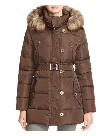 michael kors faux leather trim belted coat|michael kors faux fur coat.